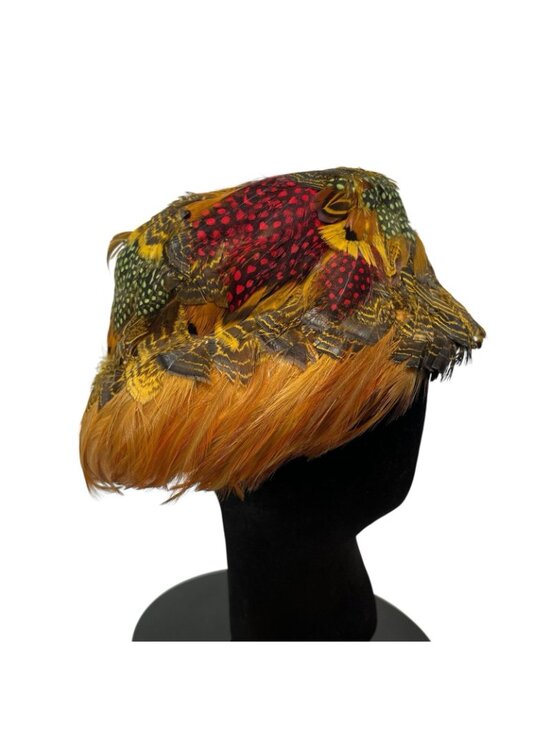 Vintage Women\'s Pheasant Feather Hat Cap Size 7 Retro 1940\'s Union Made in USA
